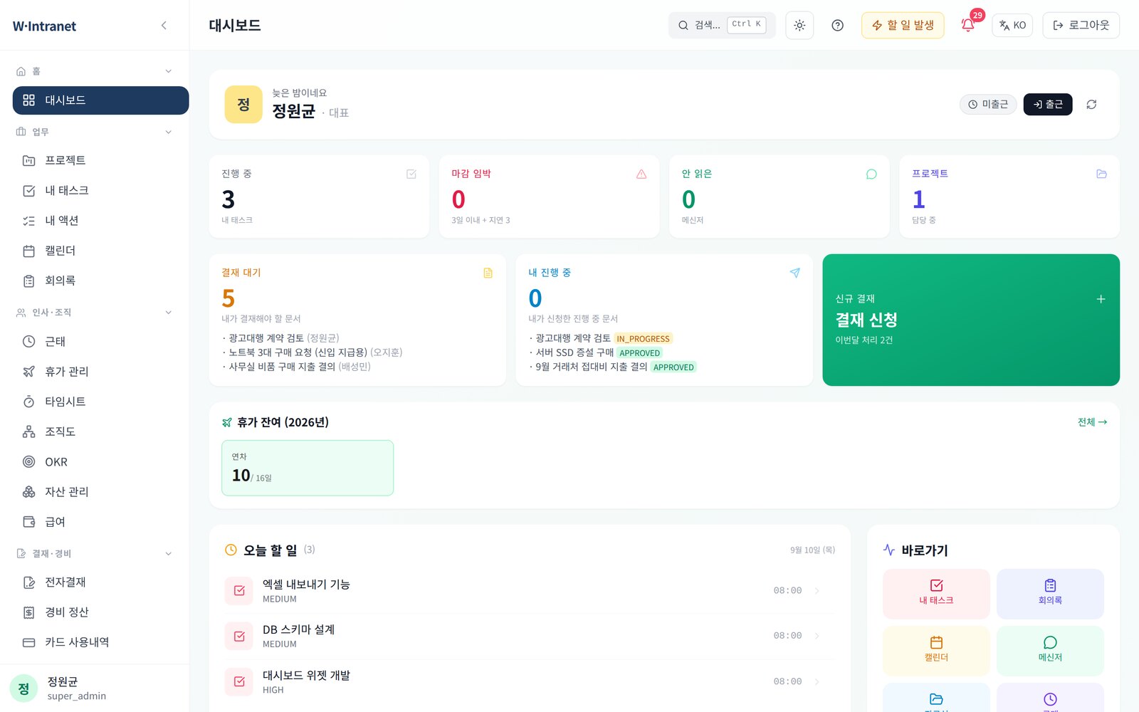대시보드 화면